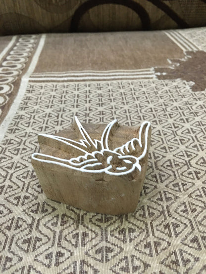 Flying Hummingbird, hand carved Indian wood printing block; textile stamp; pottery stamp,
