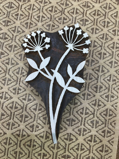 Indian Botanical Floral Wooden Printing Block Stamp: Exquisite Artistry from the East, hand carved  block; textile stamp; pottery stamp,