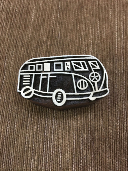 indian wooden printing block- camper van, hand carved Indian wood printing block; textile stamp; pottery stamp,