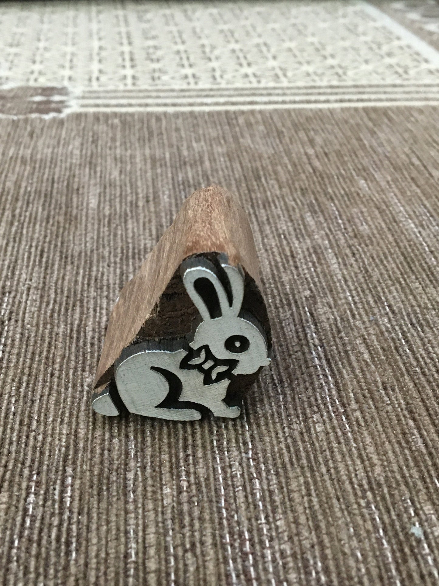 Indian Wooden Printing Block – Bunny With Bow ,hand carved Indian wood printing block; textile stamp; pottery stamp,