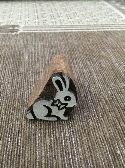 Indian Wooden Printing Block – Bunny With Bow ,hand carved Indian wood printing block; textile stamp; pottery stamp,