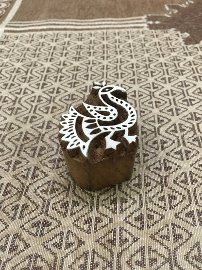 Regal Plumage: The Indian Artisan Peacock Printing Block Stamp, hand carved Indian wood printing block; textile stamp; pottery stamp,