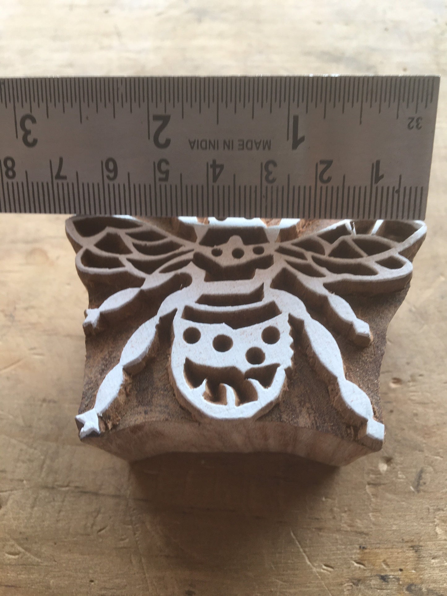 Hornet Bee, hand carved Indian wood printing block; textile stamp; pottery stamp,