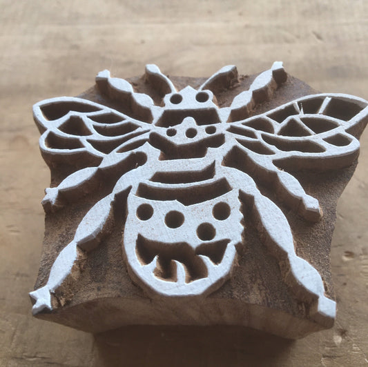 Hornet Bee, hand carved Indian wood printing block; textile stamp; pottery stamp,