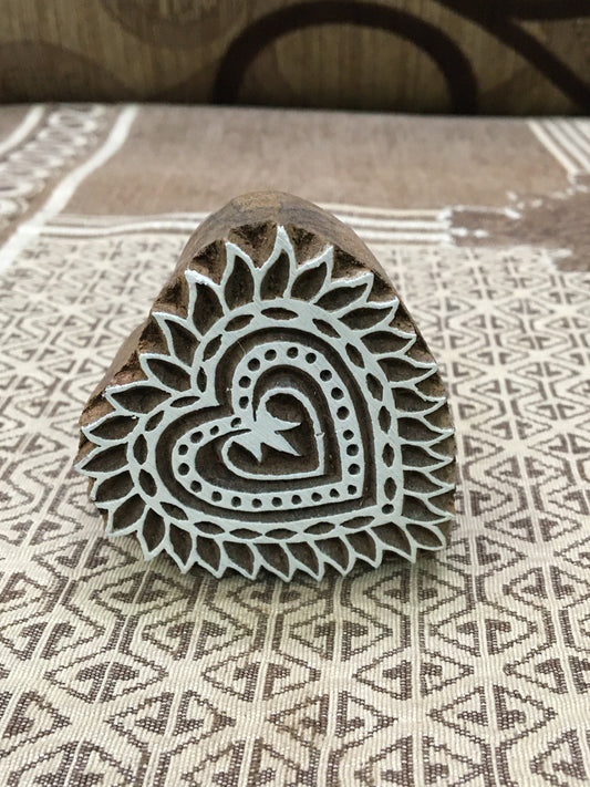 Heart Block, hand carved Indian wood printing block; textile stamp; pottery stamp,