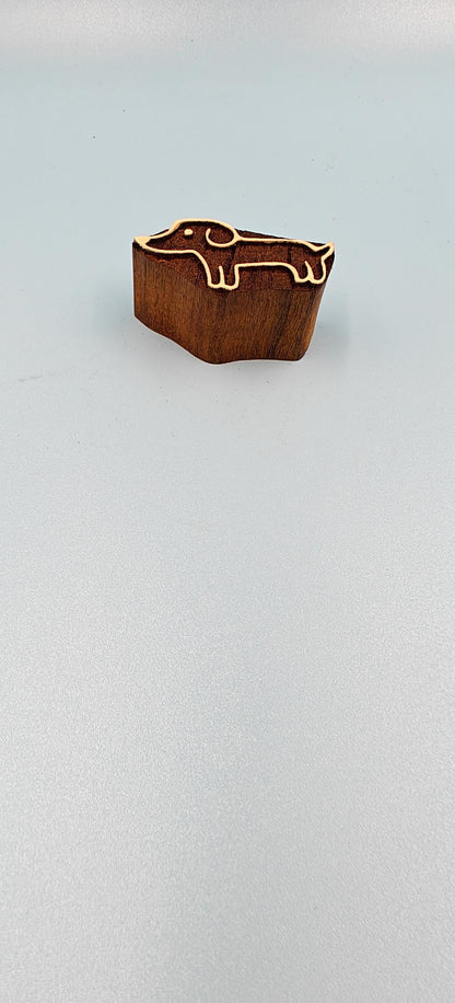 Indian Wooden Printing Block - Dachshund Puppy, hand carved Indian wood printing block; textile stamp; pottery stamp,
