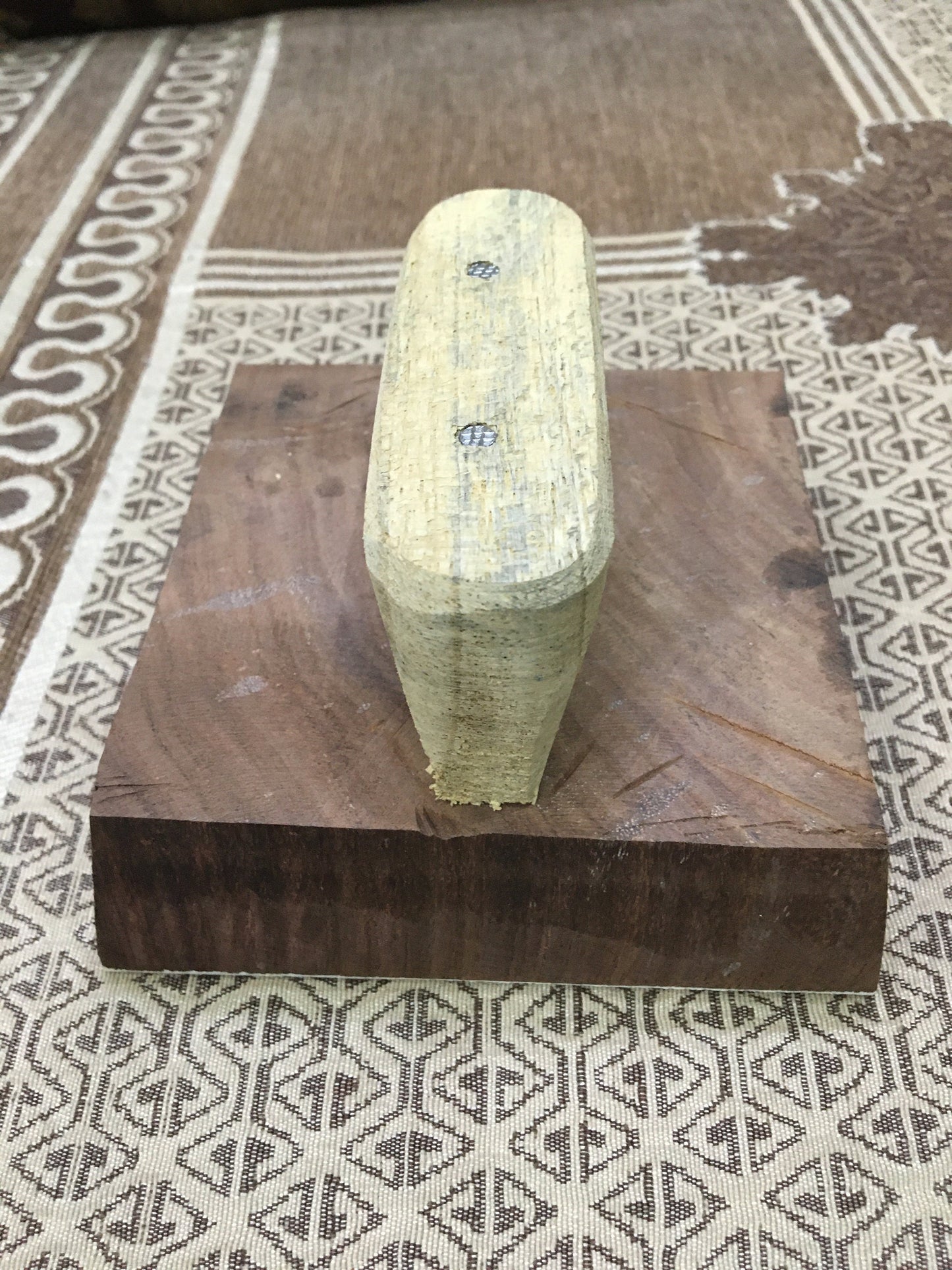 Harmonious Fusion: Indian Wooden Printing Block Meets Mediterranean Tile, hand carved  block; textile stamp; pottery stamp,