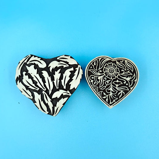 Pair of Hearts : Indian Wooden Printing Block, hand carved Indian wood printing block; textile stamp; pottery stamp,