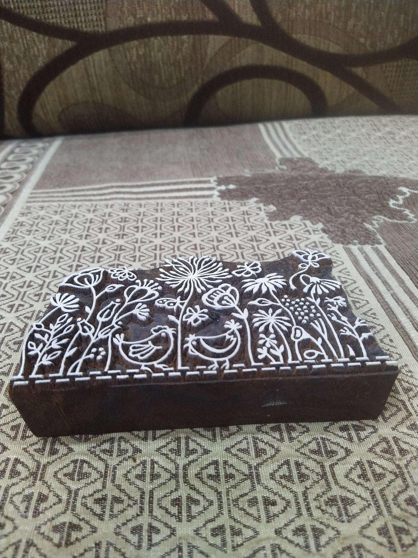 Maedow 04, hand carved Indian wood printing block; textile stamp; pottery stamp,