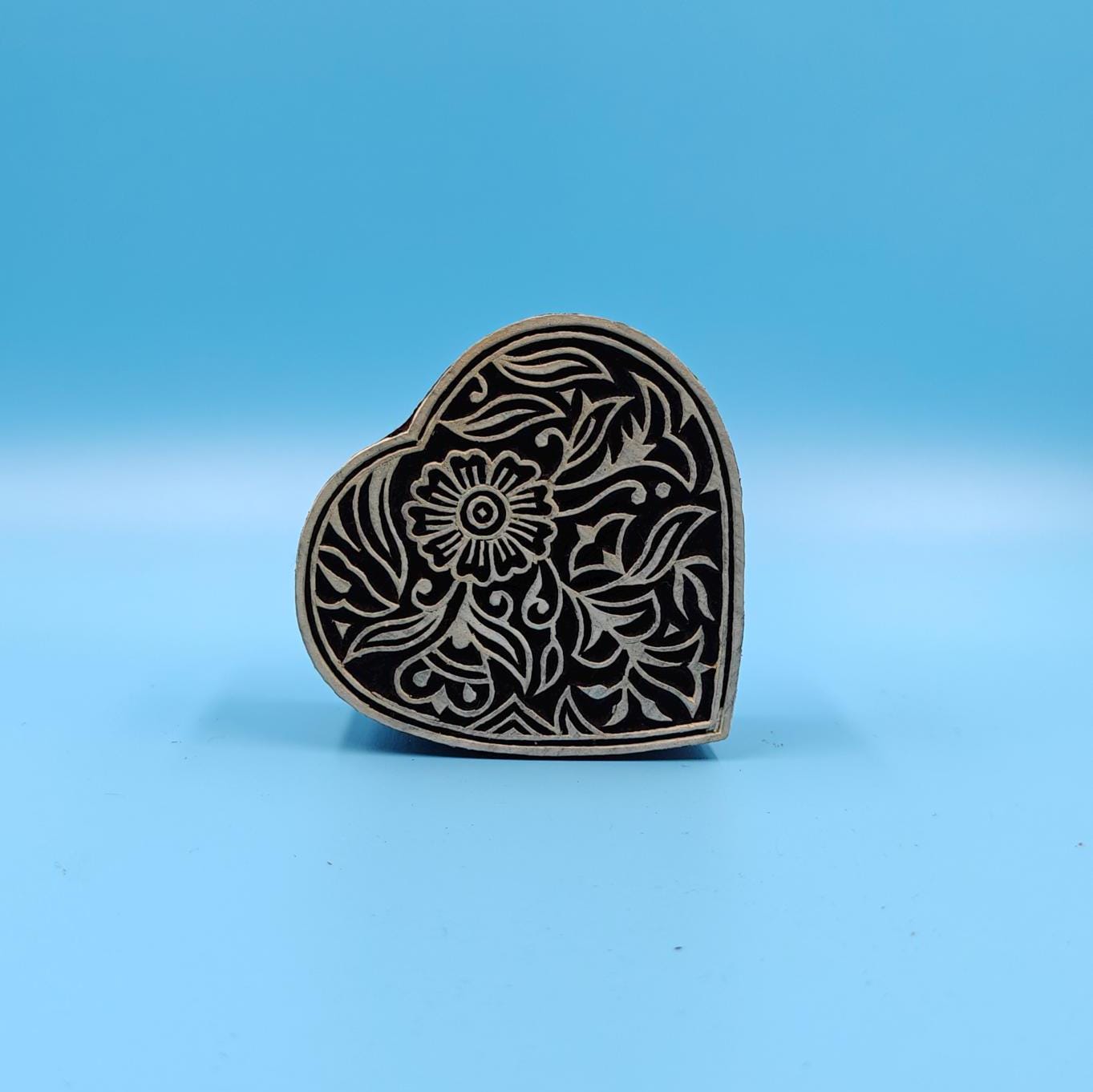 Pair of Hearts : Indian Wooden Printing Block, hand carved Indian wood printing block; textile stamp; pottery stamp,