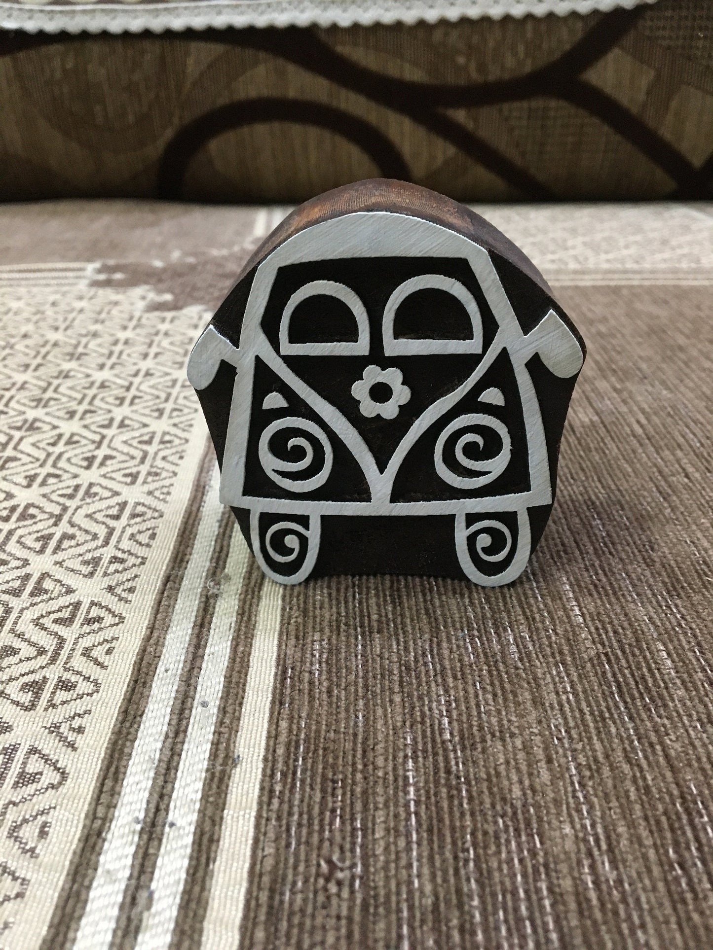 Indian Wooden Printing Block – Hippy Campervan, pottery stamp ceramic mould scrapbooking tjap batik printing floral carved stamps.