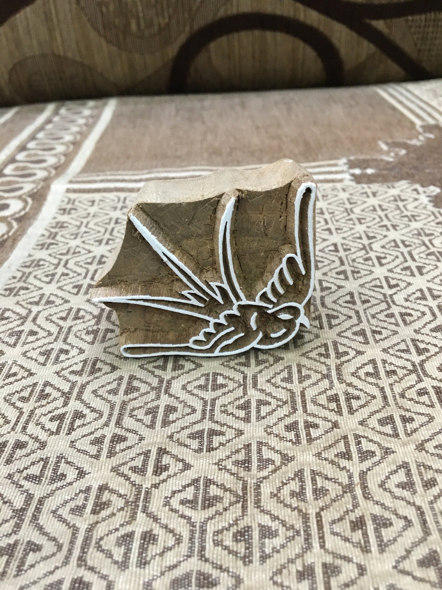Flying Hummingbird, hand carved Indian wood printing block; textile stamp; pottery stamp,
