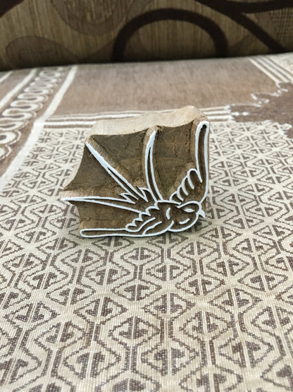 Flying Hummingbird, hand carved Indian wood printing block; textile stamp; pottery stamp,