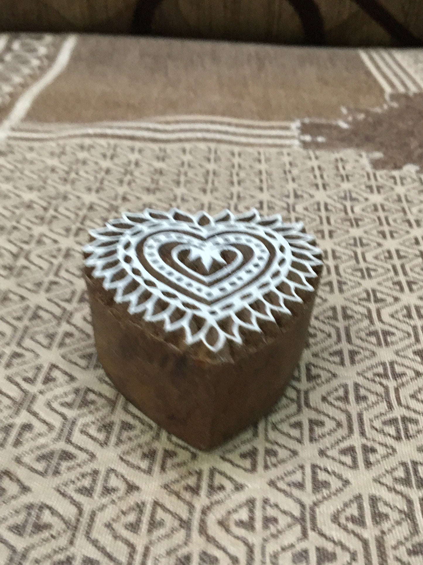 Heart Block, hand carved Indian wood printing block; textile stamp; pottery stamp,