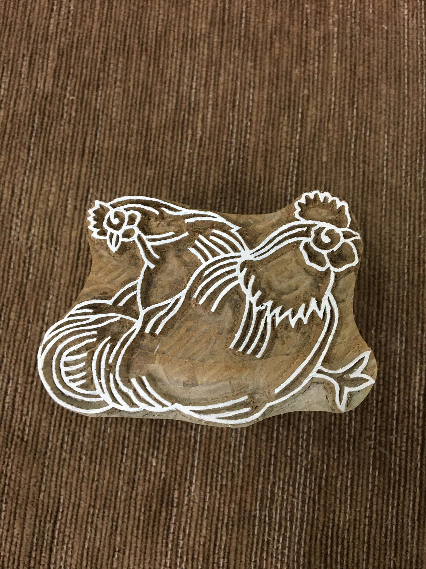 Hen & Cock with the Egg Basket Wooden Printing Blocks Stamps, hand carved Indian wood printing block; textile stamp; pottery stamp,