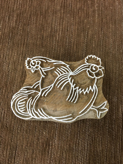 Hen & Cock with the Egg Basket Wooden Printing Blocks Stamps, hand carved Indian wood printing block; textile stamp; pottery stamp,