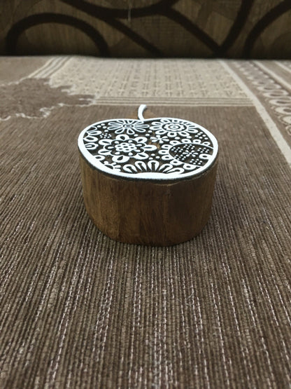 Indian Wooden Printing Block – Flowery Apple, hand carved Indian wood printing block; textile stamp; pottery stamp,
