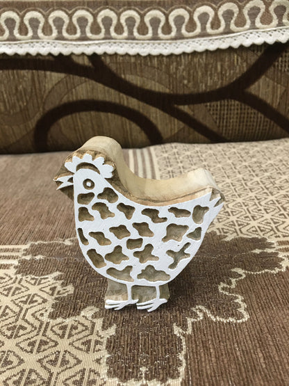 Feathered Flock: A Group of Hen, hand carved Indian wood printing block; textile stamp; pottery stamp,