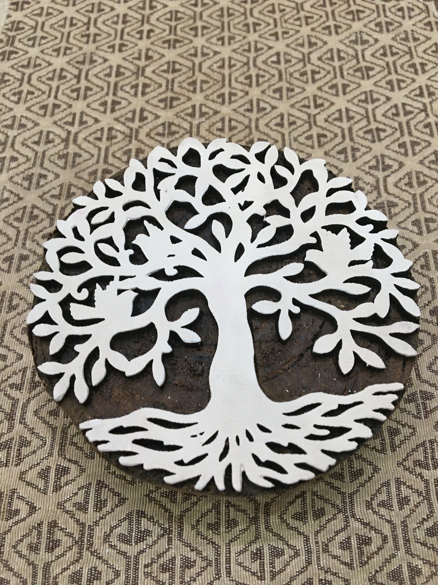 Mandala Tree, hand carved Indian wood printing block; textile stamp; pottery stamp,