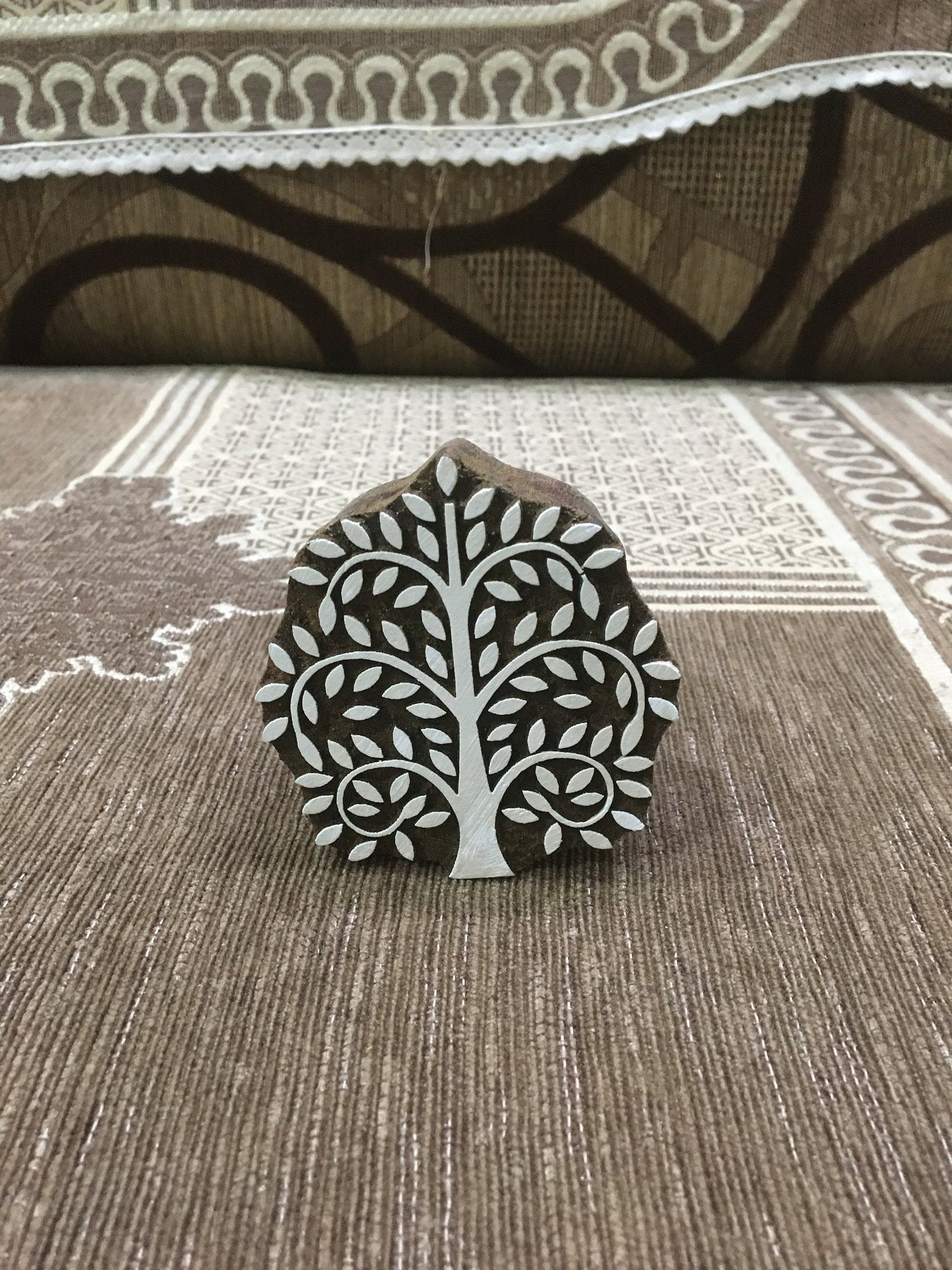Medium Tree, hand carved Indian wood printing block; textile stamp; pottery stamp,