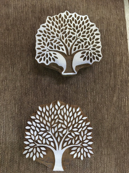 Indian Wooden Printing Block – Bold Spring Tree Positive & Negative, hand carved Indian wood printing block; textile stamp; pottery stamp,