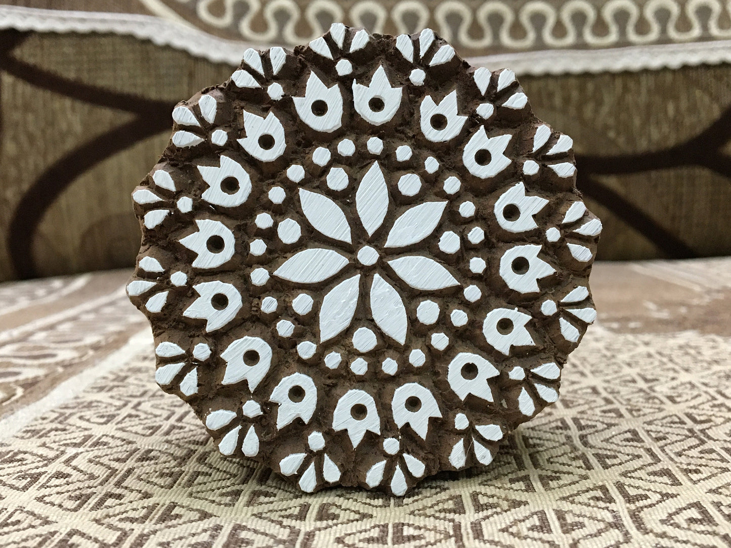 Serenity in Blooms: Indian Wooden Printing Block - Mandala Flower Design