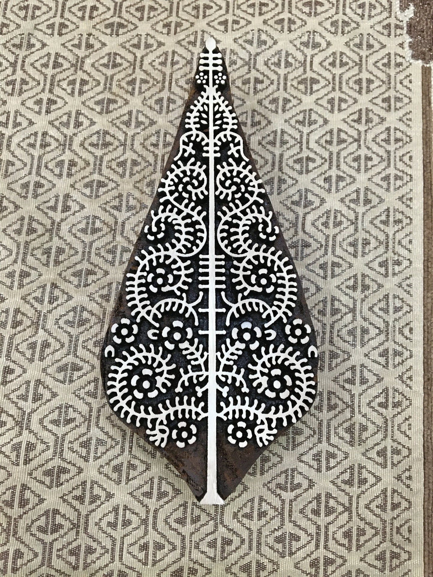 Oriental Christmas Tree, hand carved Indian wood printing block; textile stamp; pottery stamp,