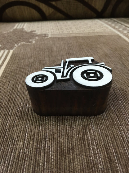 Christmas Farmyard Tractor, hand carved Indian wood printing block; textile stamp; pottery stamp,