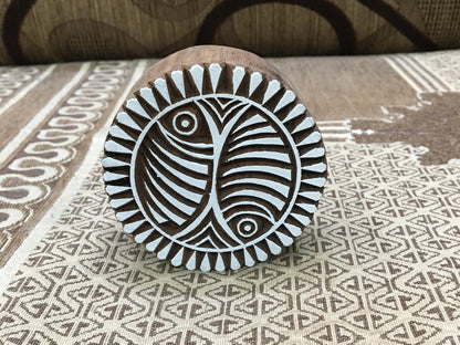 Mandala, Round Hand Carved Indian Wooden Stamp , Wood Block for Textile Fabric Stamping Henna Pottery DIY