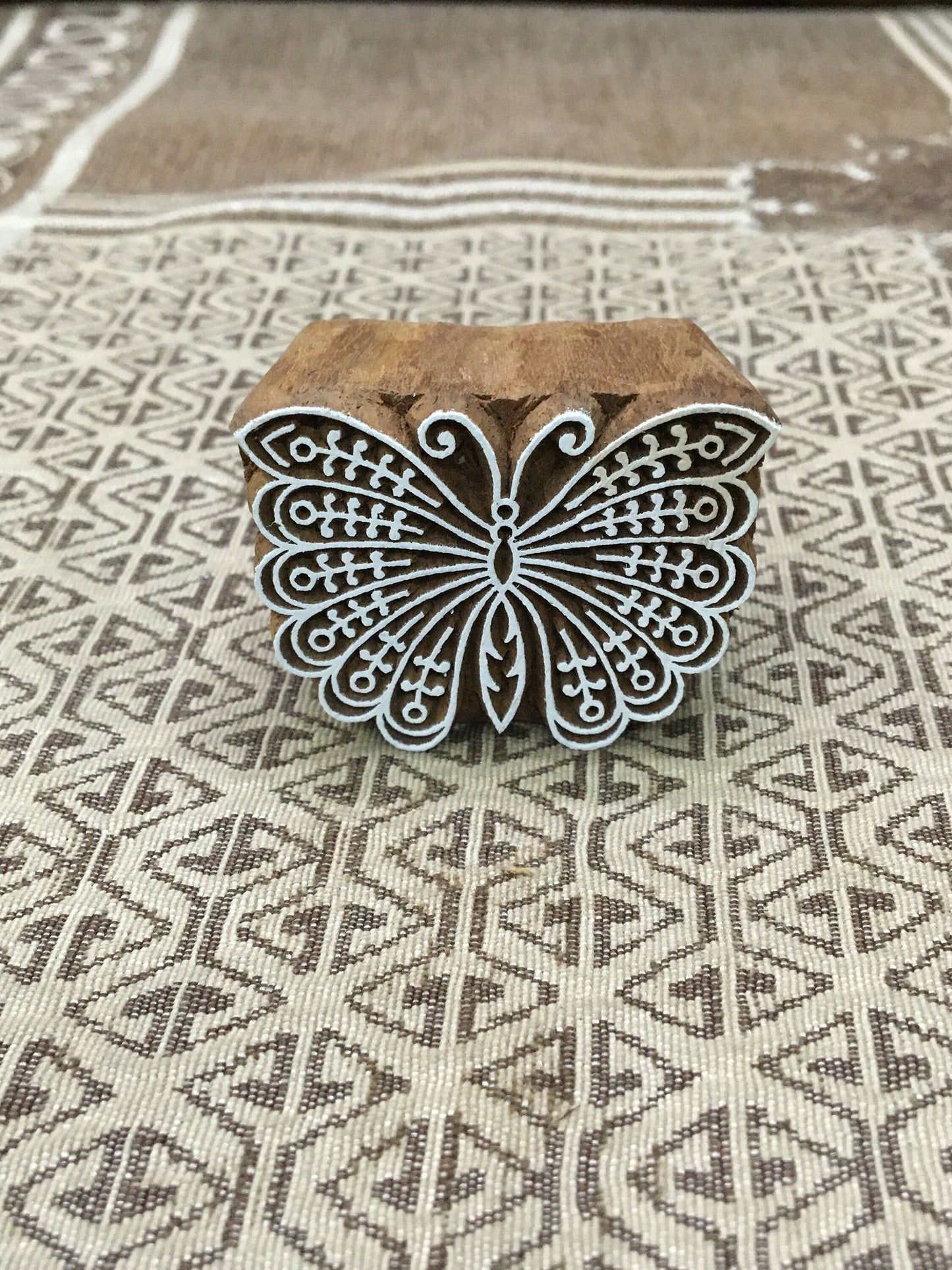 Fluttering Beauty: Indian Wooden Printing Block - Exquisite Butterfly Design, hand carved  block; textile stamp; pottery stamp,