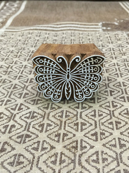 Fluttering Beauty: Indian Wooden Printing Block - Exquisite Butterfly Design, hand carved  block; textile stamp; pottery stamp,