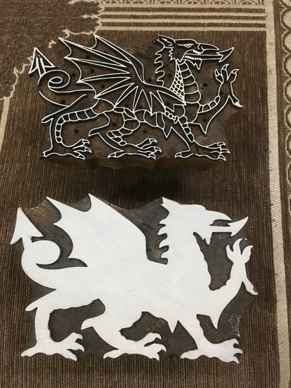 Indian Artistic Handicraft items hand carved wooden Blocks WELSH DRAGON, Indian wood printing block; textile stamp; pottery stamp,