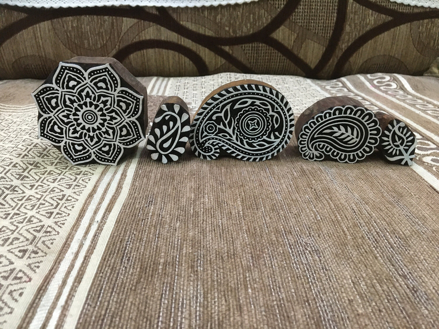 Hares and Seed Heads Stamp Block Set, hand carved Indian wood printing block; textile stamp; pottery stamp,Tjaps,Batik stamps