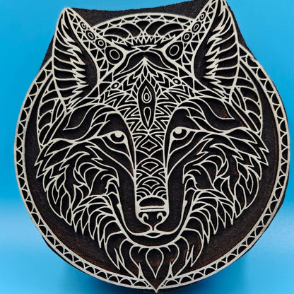 Fox Face : Indian Wooden Printing Block , hand carved Indian wood printing block; textile stamp; pottery stamp,