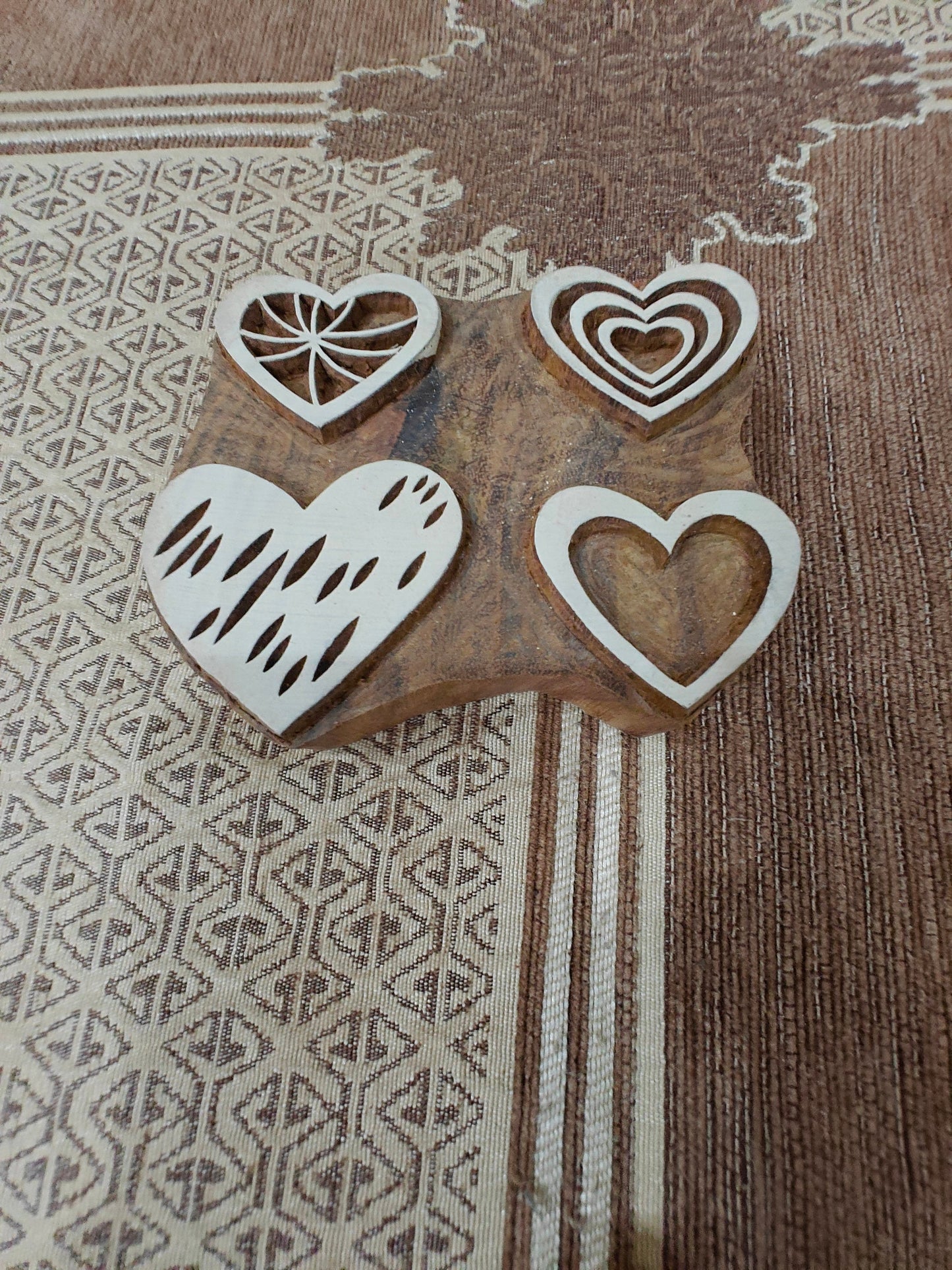 Set Of Hearts pottery stamp ceramic mold scrapbooking tjap batik printing floral carved stamps.
