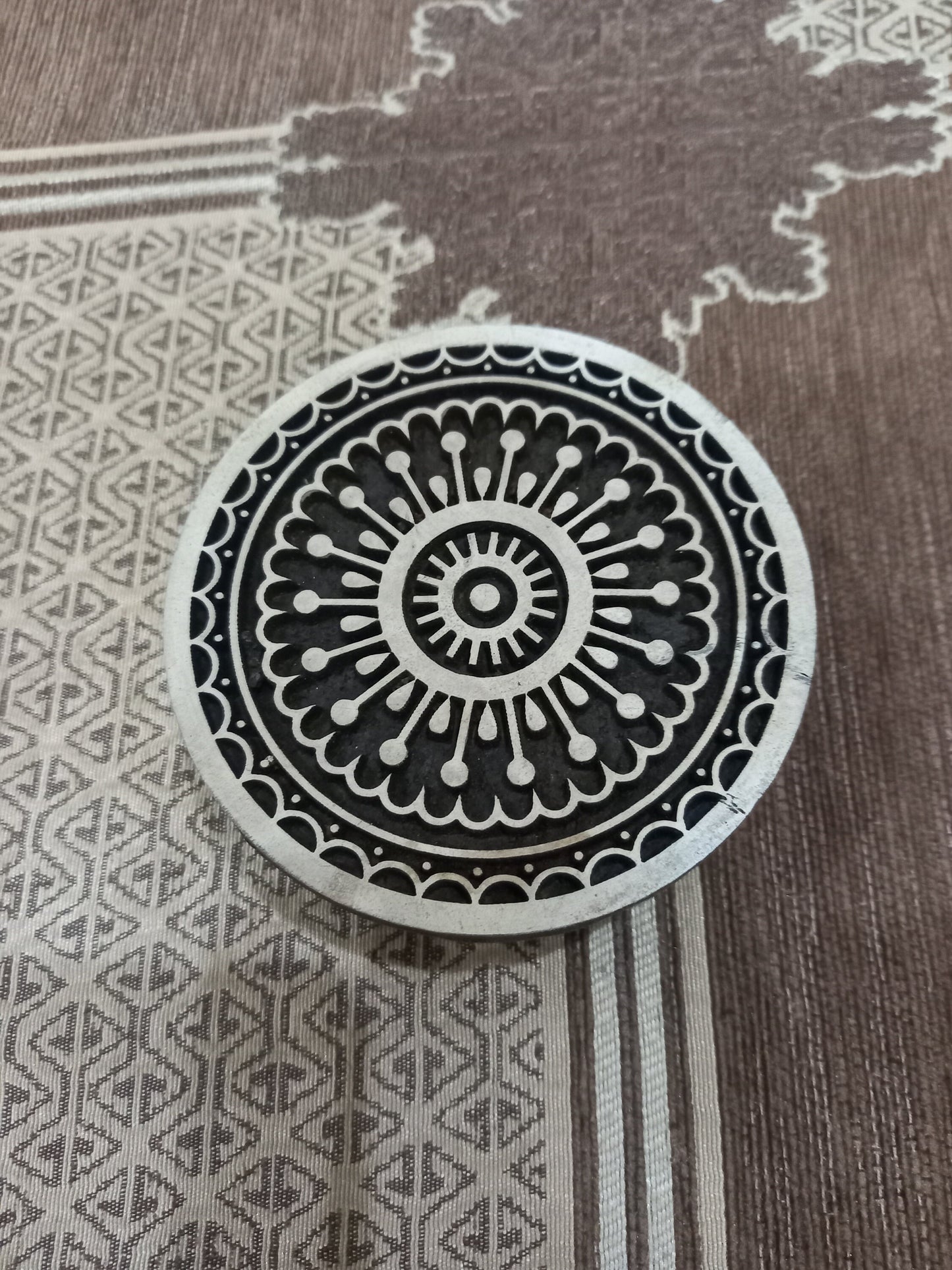 A Mandala  Block ,Round Hand Carved Indian Wooden Stamp , Wood Block for Textile Fabric Stamping Henna Pottery DIY