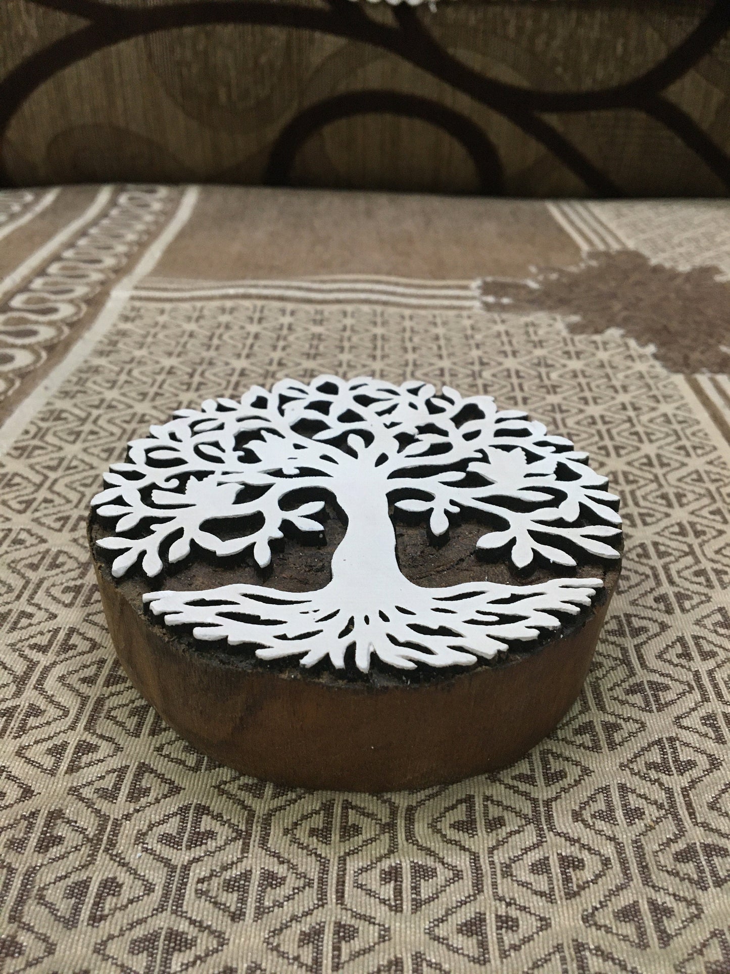 Mandala Tree, hand carved Indian wood printing block; textile stamp; pottery stamp,