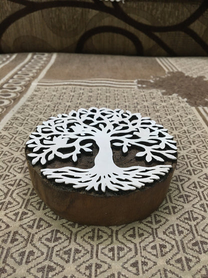 Mandala Tree, hand carved Indian wood printing block; textile stamp; pottery stamp,