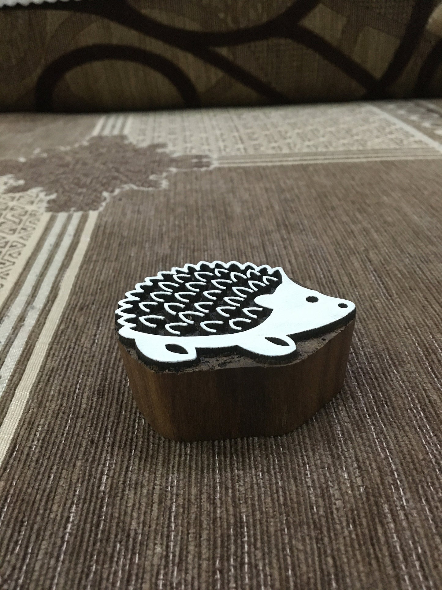 Indian Wooden Printing Block – Large Hedgehog, hand carved Indian wood printing block; textile stamp; pottery stamp,