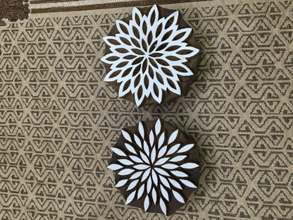 Leaves Flower, hand carved Indian wood printing block; textile stamp; pottery stamp,