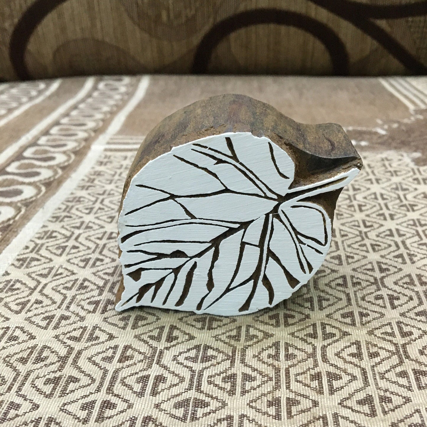 Beetle leaf, hand carved Indian wood printing block; textile stamp; pottery stamp,