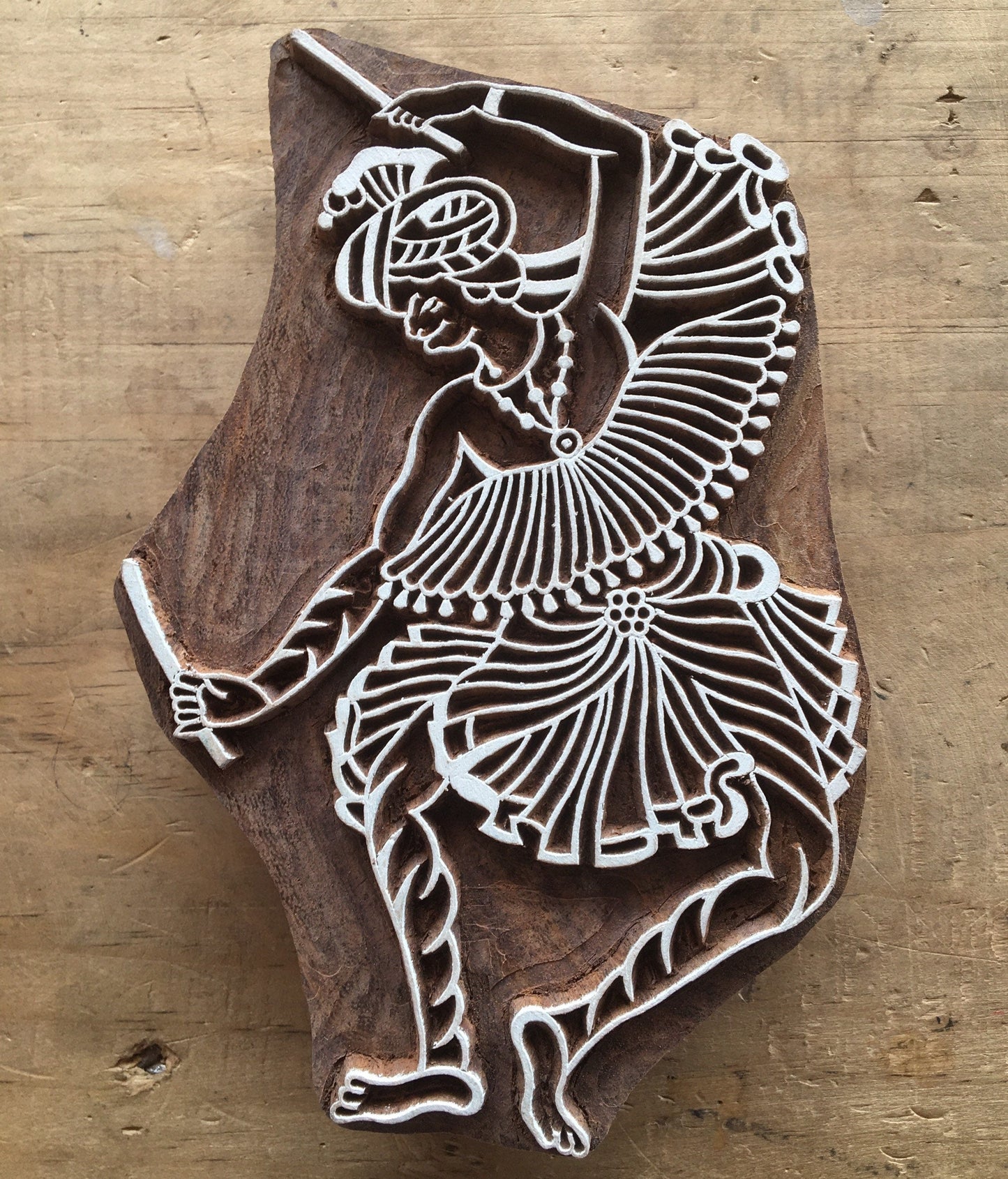 Dancing Man folk Art, hand carved Indian wood printing block; textile stamp; pottery stamp,