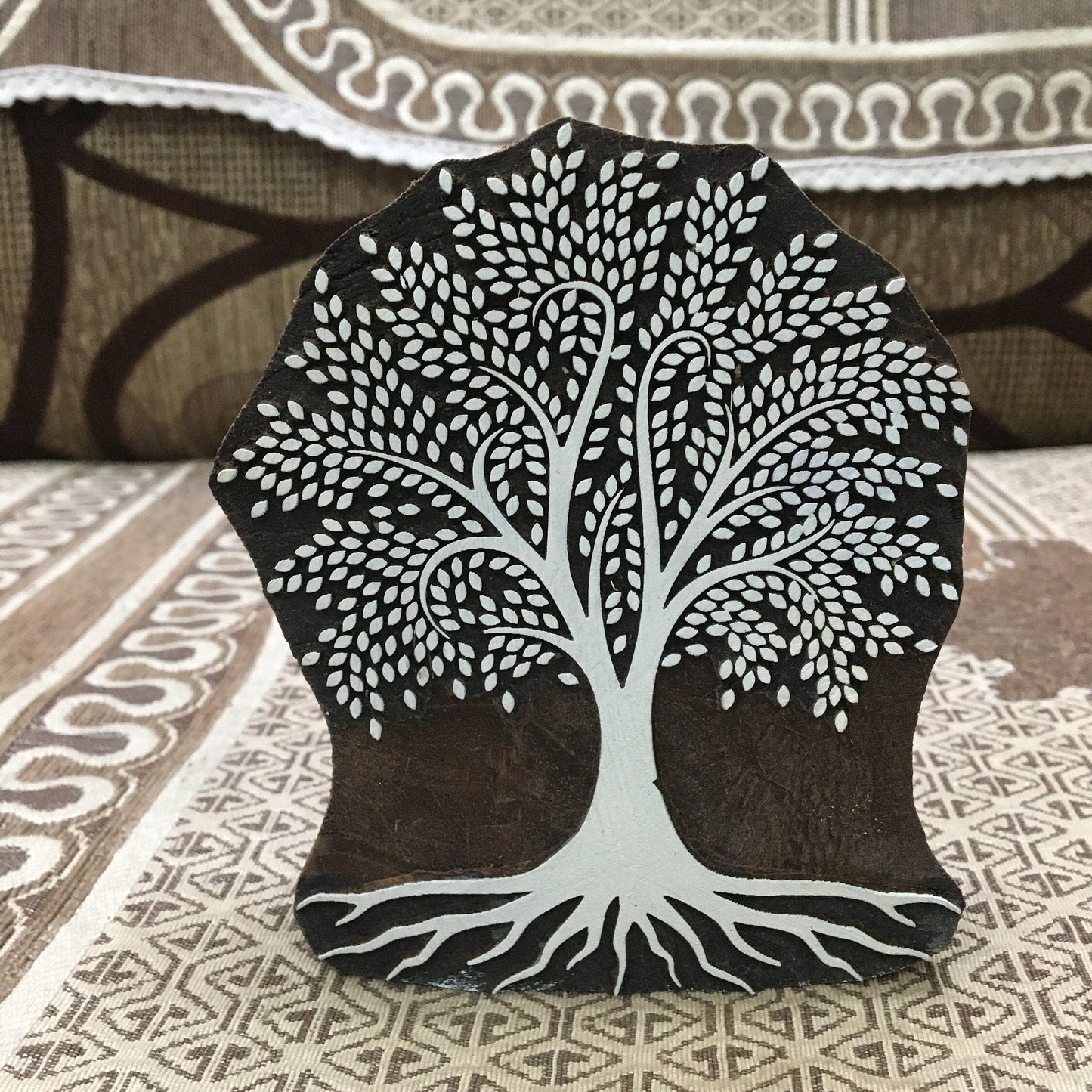 Dense Leaves Tree, hand carved Indian wood printing block; textile stamp; pottery stamp,
