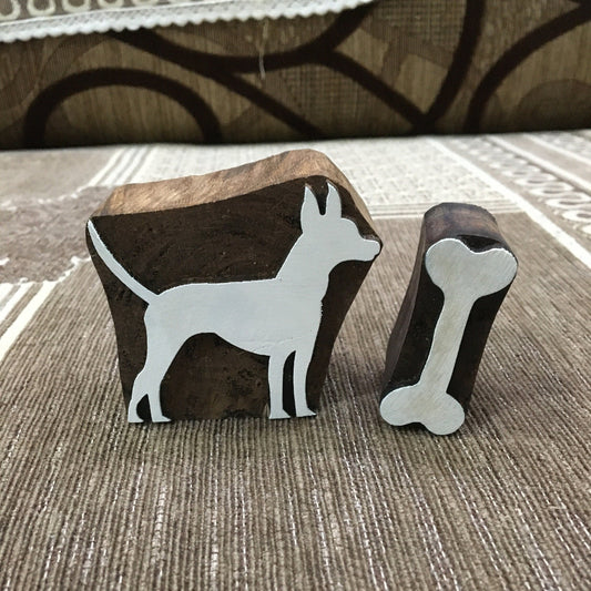 Dog & Bone Wooden Priniting Block Stamp