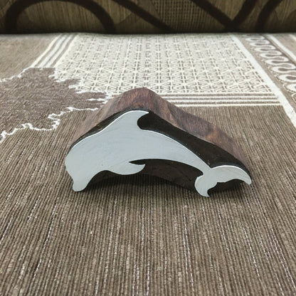 Dolphin, hand carved Indian wood printing block; textile stamp; pottery stamp,