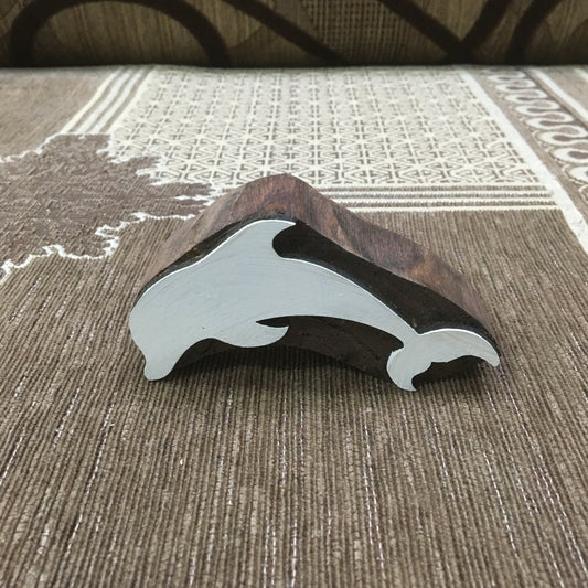 Dolphin, hand carved Indian wood printing block; textile stamp; pottery stamp,