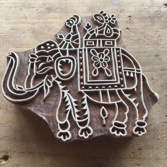 Elephant with howdah, hand carved Indian wood printing block; textile stamp; pottery stamp,