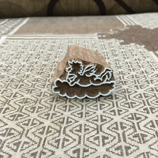 Fairy on Cloud, hand carved Indian wood printing block; textile stamp; pottery stamp
