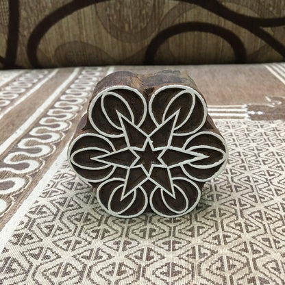 Geometric Mandal, round hand carved Indian wood printing block; textile stamp; pottery stamp,
