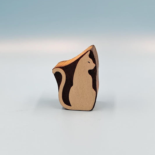 Hand-Carved Sitting Cat Wooden Printing Blocks: Artisan Stamps for Block Printing & Craft Projects, textile stamp; pottery stamp,